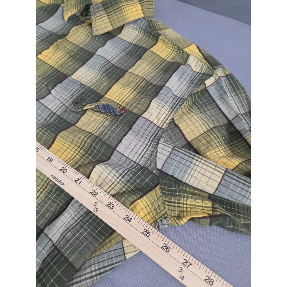 Vintage Levis Silver Tab Shirt Mens Extra Large Yellow Green Plaid Army Dress